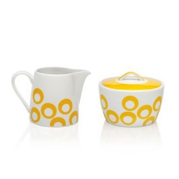 brand new YELLOW & WHITE Mikasa Circle Chic Porcelain Creamer + Covered Sugar - Picture 9 of 9